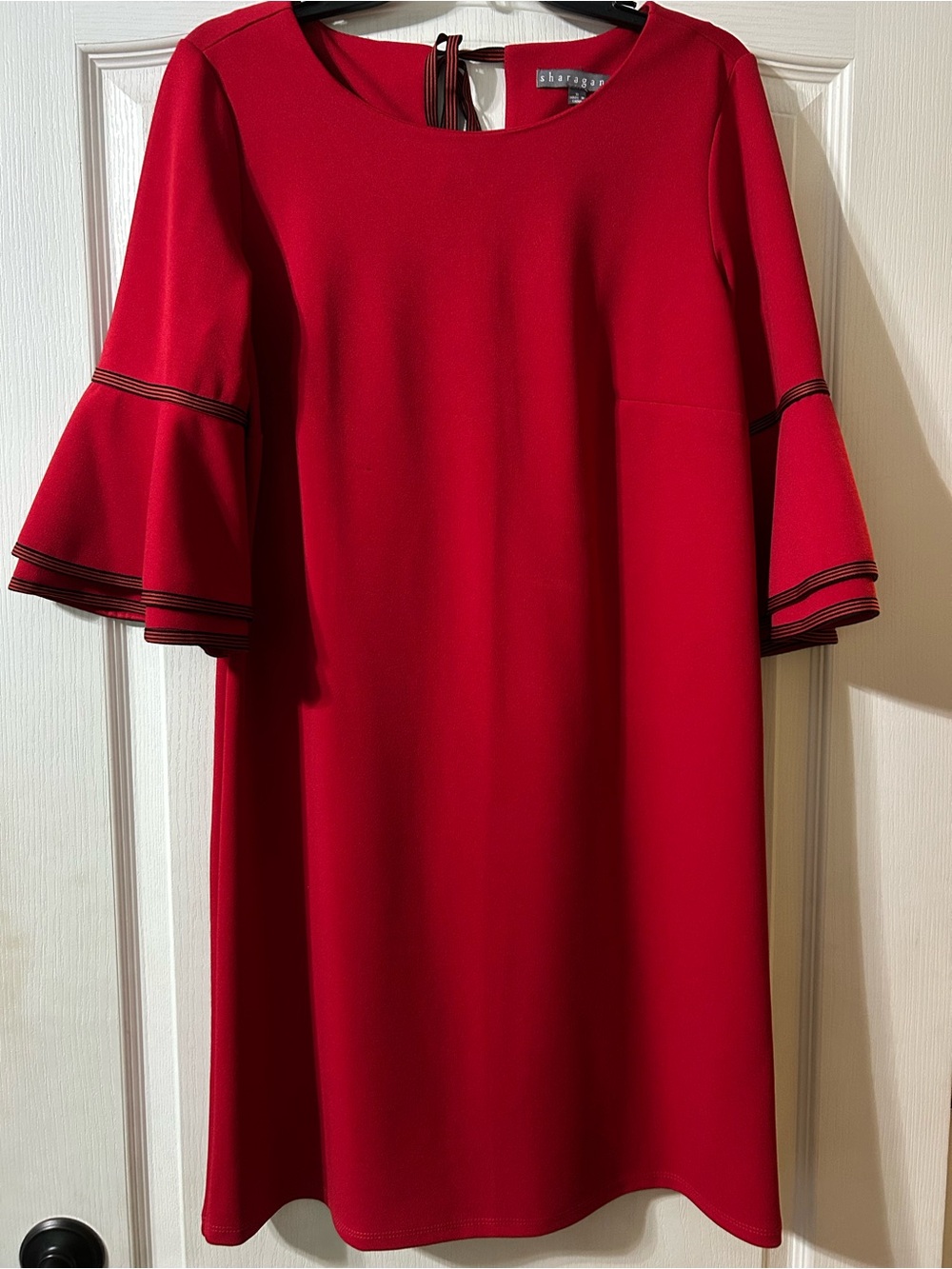 Sharagano Red Midi Dress with Bell Sleeves